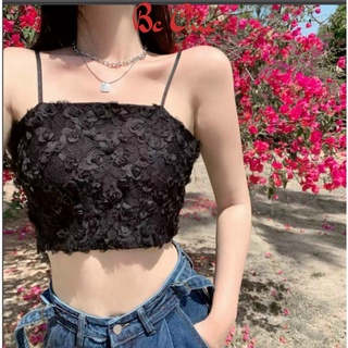 Áo bra ren 2 dây dáng croptop cao cấp,áo ngực kèm mút nâng,áo quây ngực 2 dây ren hoa hồng B586 BC_CHIC LINGERIE