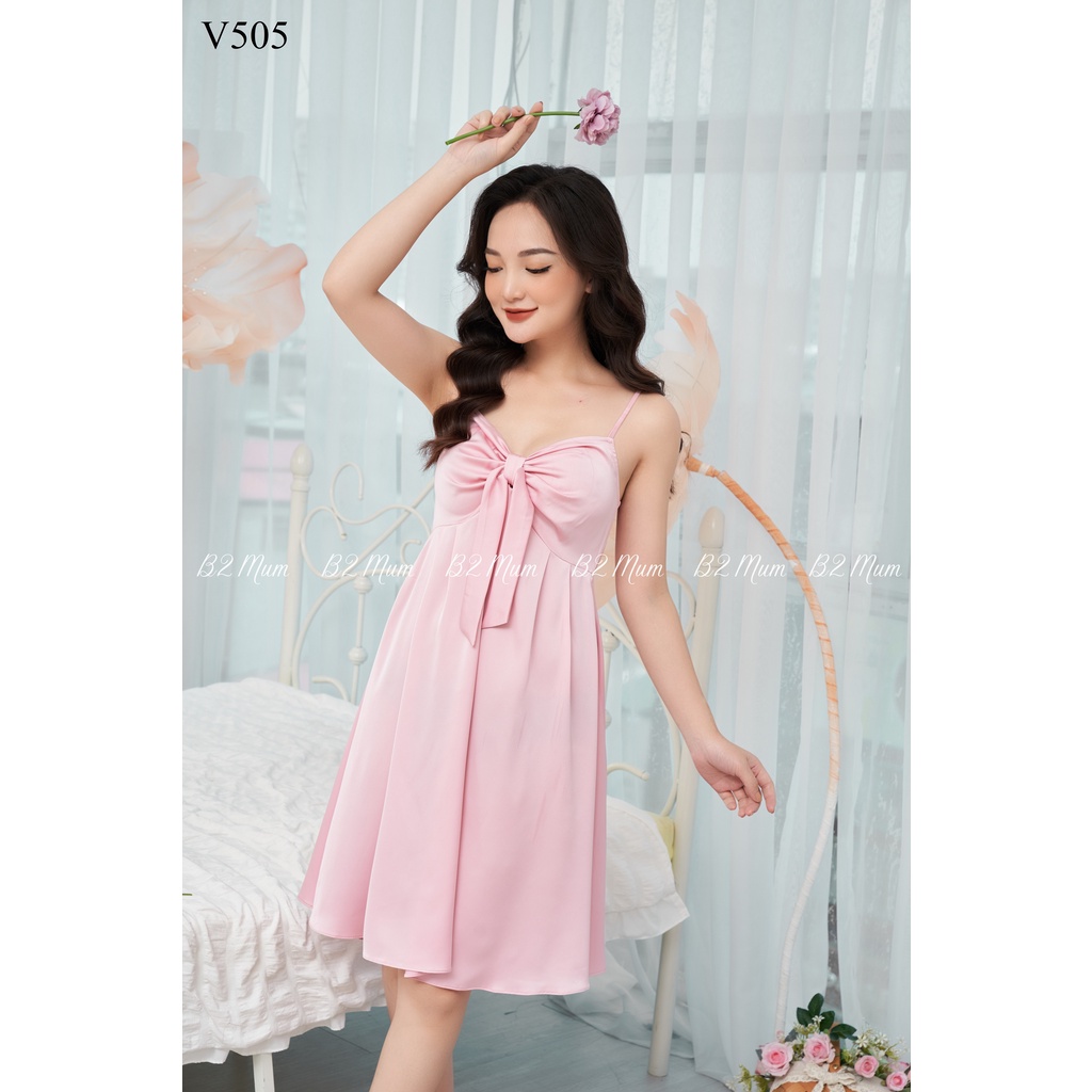 V505 Váy bầu lụa 2 dây nơ B2 Mum
