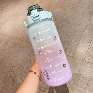 Bình Nước 2 Lít Dành Cho Người Lười Uống Nước,Bình Nước Cute 2L Siêu To Khổng Lồ Có ống Hút, Vạch Chia Nhắc Giờ