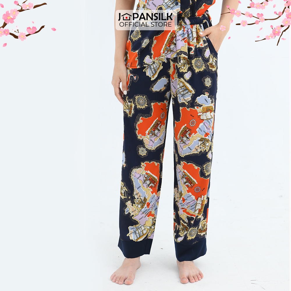 Ảnh Đồ Bộ Nữ Lụa Satin Pijama Cao Cấp JAPAN SILK Tay Ngắn Quần Dài Họa Tiết Bản Đồ Vintage 2