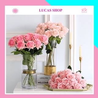 Hoa Giả- Combo 5 Hoa Hồng Cánh Xoắn 1 Bông 47cm Decor Nhà Cửa, Văn Phòng Siêu Xinh