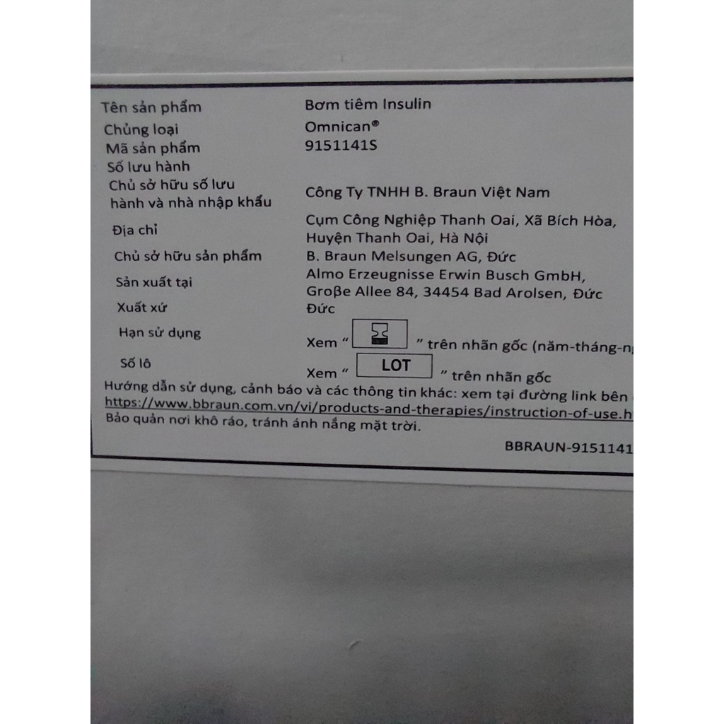 Combo 10 chiếc Kim tiêm tiểu đường omnican U100 BBraun - SX ĐỨC