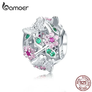 Mặt trang sức Bamoer BSC116 bằng bạc 925 thiết kế họa tiết hoa/bướm đính đá xinh xắn DIY