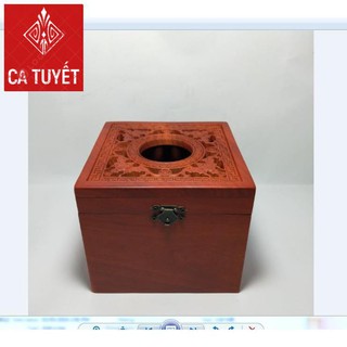 HỘP ĐỰNG GIẤY ĂN GỖ HƯƠNG KHỔ VUÔNG ELAI CHẠM ĐỤC CON RƠI - ẢNH THẬT