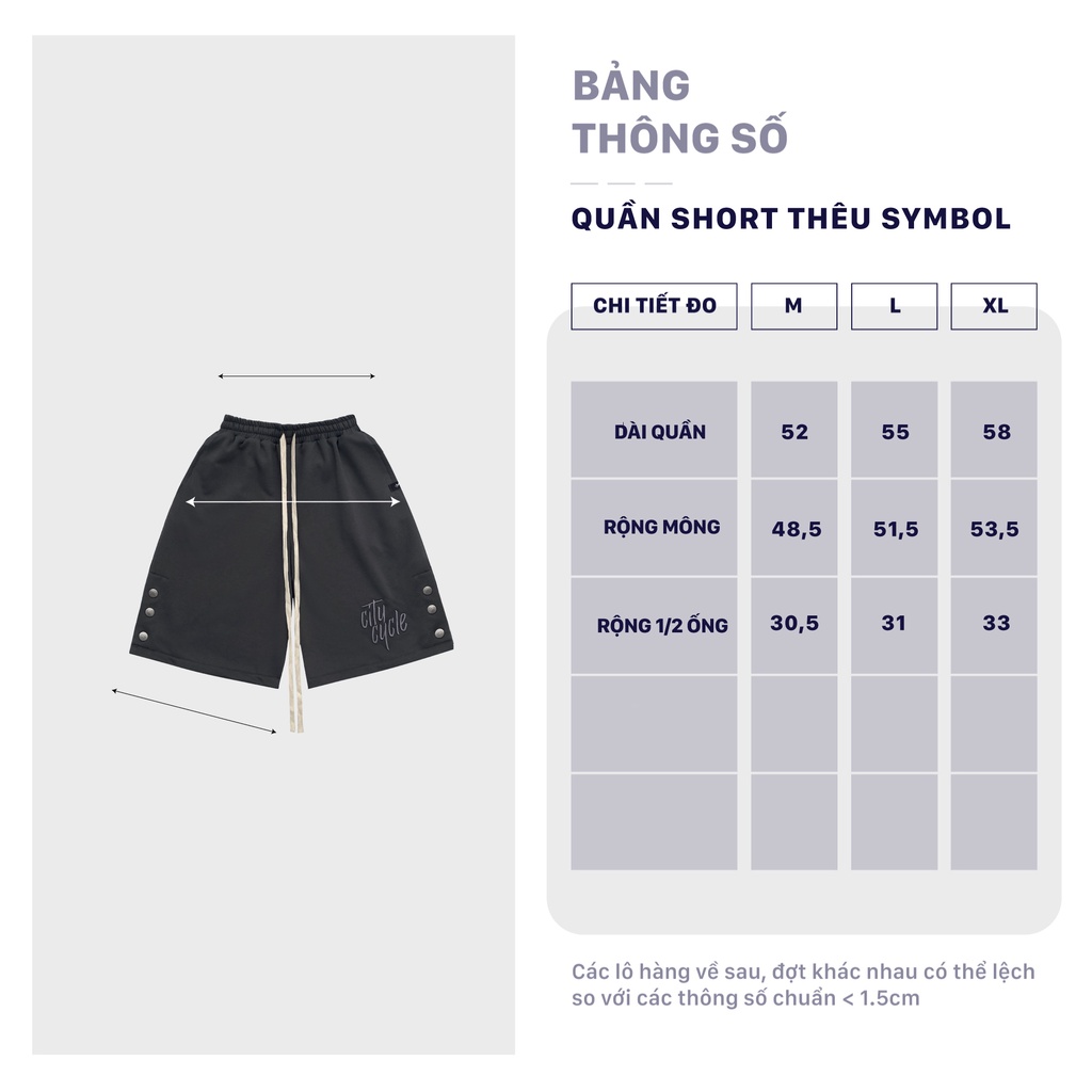 Quần short local brand Symbol City Cycle cúc bấm form rộng unisex nam nữ oversize