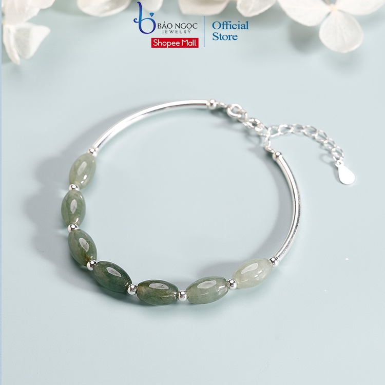 Vòng tay nữ phối đá xanh ngọc jade miến điện cho nữ dáng vòng kiềng bạc 925 LTT08 Silver Bracelet - Bảo ngọc jewelry