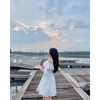 Katy Dress_Váy trễ vai cổ yếm dài tay_Anne Studio