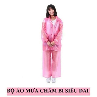 BỘ QUẦN ÁO MƯA CHẤM BI NGƯỞI LỚN SIÊU DAI, CHỐNG THẤM NƯỚC