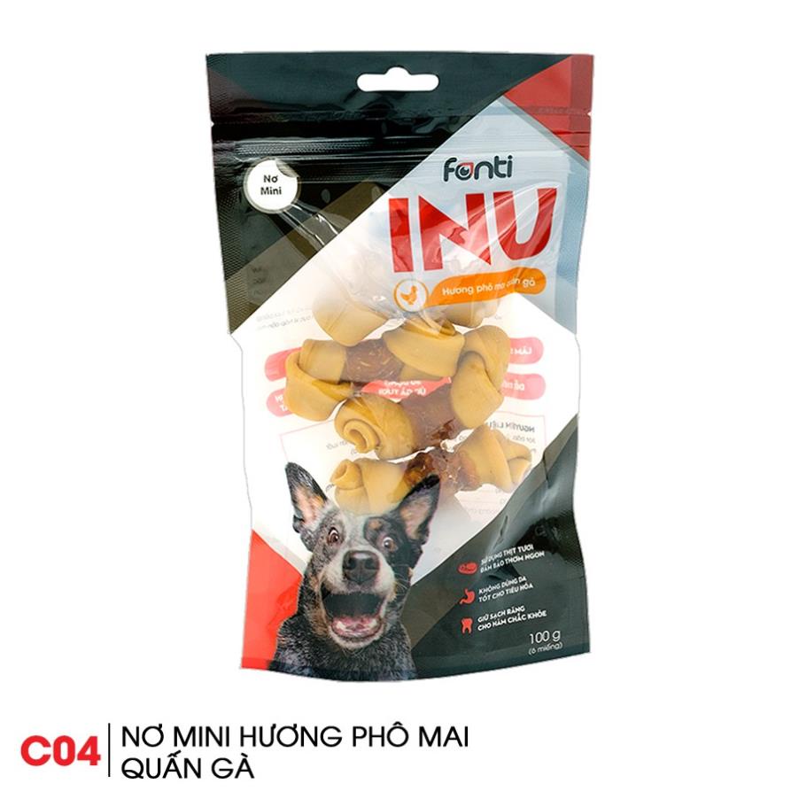 Nơ Hương Phô Mai Quấn Gà, Xương Gặm Cho Chó Fonti Inu, Thơm Ngon, Làm Sạch Răng, 6Cục/100g/Túi, Made in Vietnam, C04