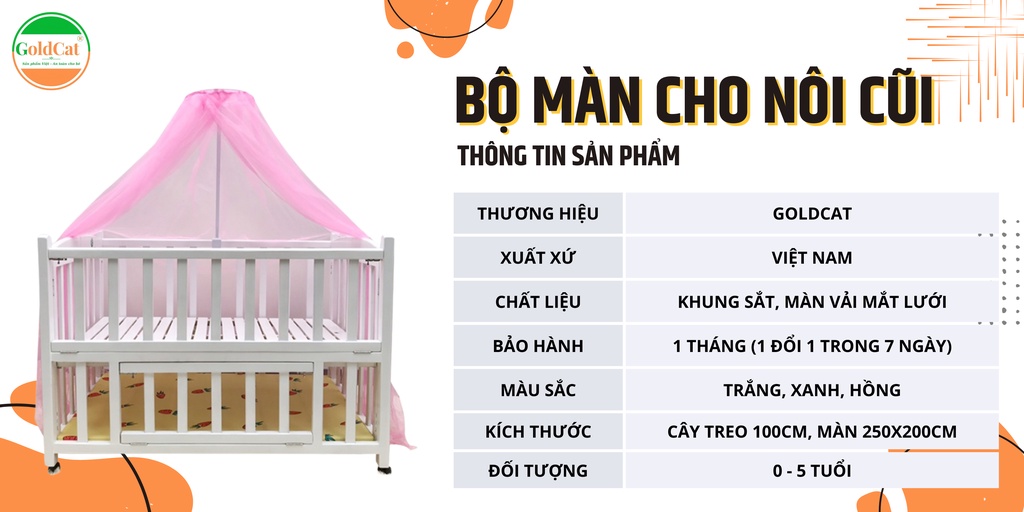 Mô tả Màn Cũi Cho Bé GOLDCAT Và Cây Treo Màn Chất Liệu Vải Mắt Lưới Cao Cấp, Khung Treo Tăng Chỉnh Độ Cao Thông Minh - 1