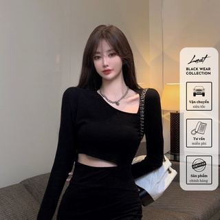 Váy đen tay dài xẻ đùi thời trang nữ LUST chất liệu dày dặn cao cấp thiết kế đẹp - M10