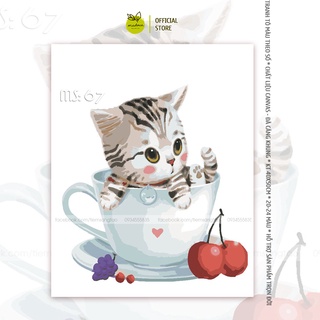 Tranh tô màu 40x50cm có khung mèo cherry T67