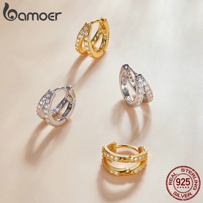 Bông tai Bamoer SCE1187 bạc Sterling 925 đính đá Zircon pha lê phong cách hiện đại không gây dị ứng cho nữ