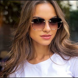 Kính Mát Mới Cho Nữ Thời Trang Không Vành Đi Biển Gradient Kính Mát Nữ Retro Thương Hiệu Sắc Thái UV400 Kính Mắt