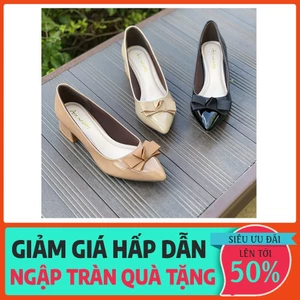 Giày cao gót 3 phân mũi nhọn Anna gót vuông phối nơ thời trang công sở _A03-4NN
