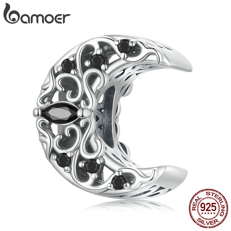 Bamoer Hạt Xỏ Hình Mặt Trăng Bạc 925 Dùng Làm Vòng Đeo Tay / Vòng cổ