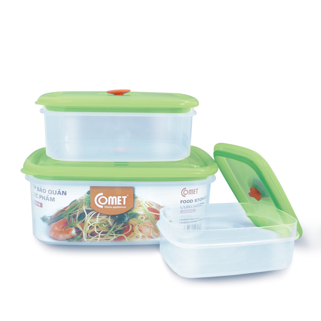 Bộ 3 hộp đựng thực phẩm nhựa chữ nhật COMET - CH1618