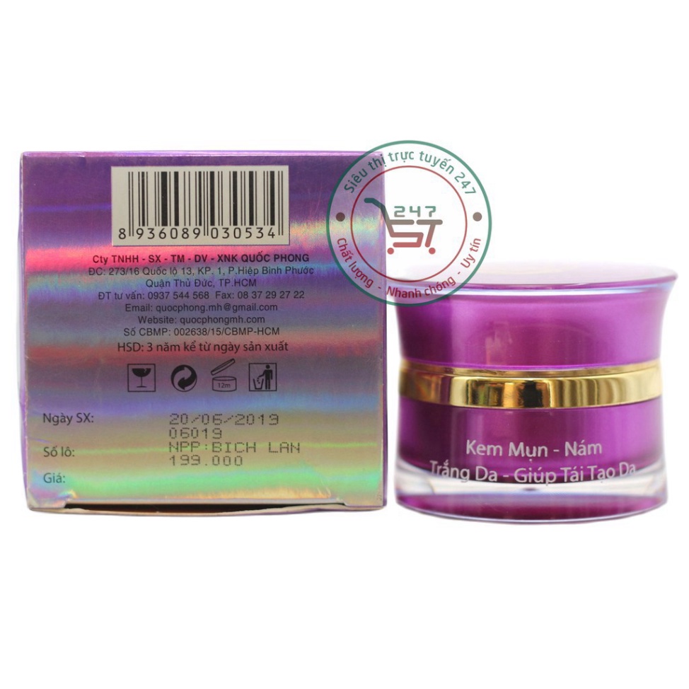 Kem Mụn Nám mờ Thâm Trắng da Tái tạo da Se khít lỗ chân lông nhau thai cừu Collagen SON (Tím)