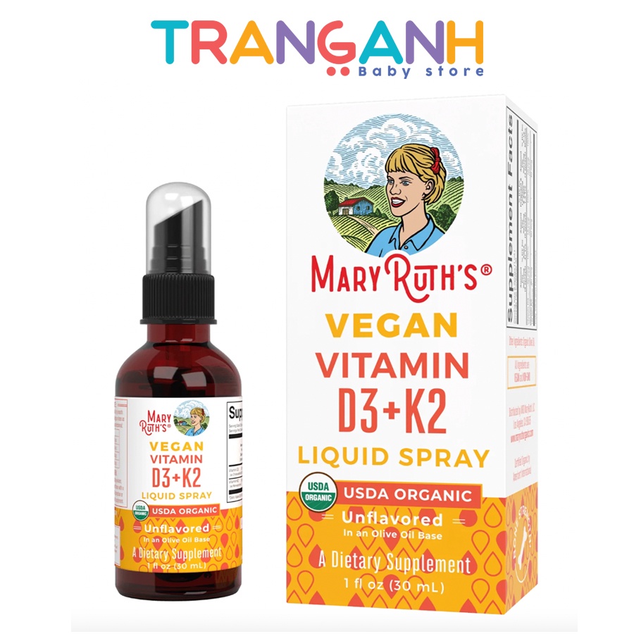 Vitamin D3+K2 hữu cơ dạng xịt Mary Ruth's Vegan Vitamin D3+K2 Liquid