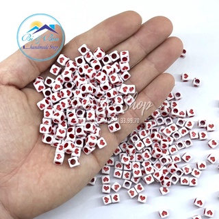 50 Cái Charm Hạt Nhựa Vuông Trái Tim Làm Vòng Đeo Tay, Làm trang Sức Handmade