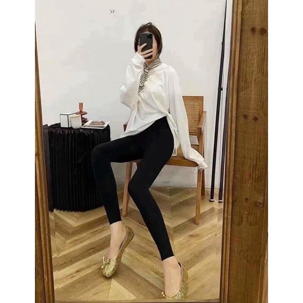 Quần legging trơn cạp cao không túi hello chất cotton