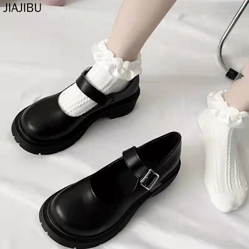 Giày Học Sinh JK Thời Trang Nhật Bản Giày Nữ Thick Sole Round Toe Mary Jane Leather Shoes British Preppy Soft-soled Lolita Shoes Giày Da Bóng Màu Đen Giày Cosplay Đế Mềm Chống Trượt Giày Khiêu Vũ Giày Công Chúa Thời Trang Hàn Quốc