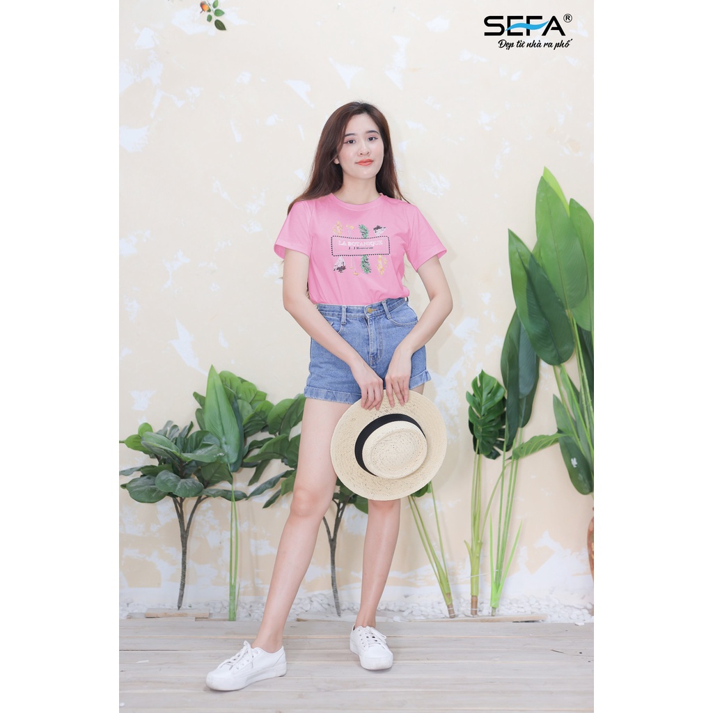Ảnh Áo thun nữ SEFA cộc tay, in hình hoa lá 100% cotton thoáng mát 1