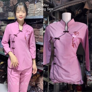 Đồ Lam Đi Chùa # Tàu Xéo Thêu Thư Pháp # Đồ Bộ # Quần Áo Nữ