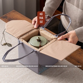 Hũ Trà Gốm Sứ Xanh Lam Mây - Binh Kèm Túi Vải Tiện Dụng - Bảo quản Trà, giữ hương thơm trà tốt