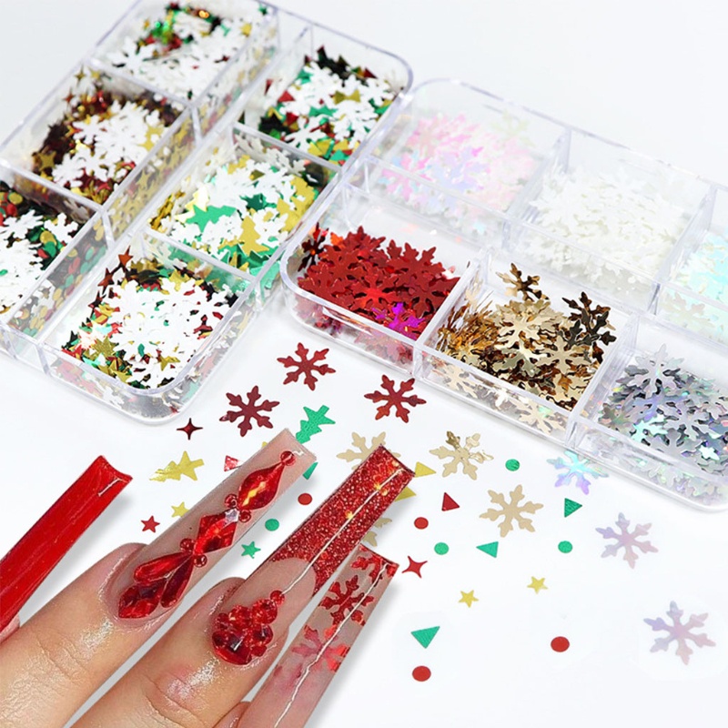 Richh Hộp Sequin Hình Bông Tuyết / Ngôi Sao Lấp Lánh Trang Trí Móng Nghệ Thuật
