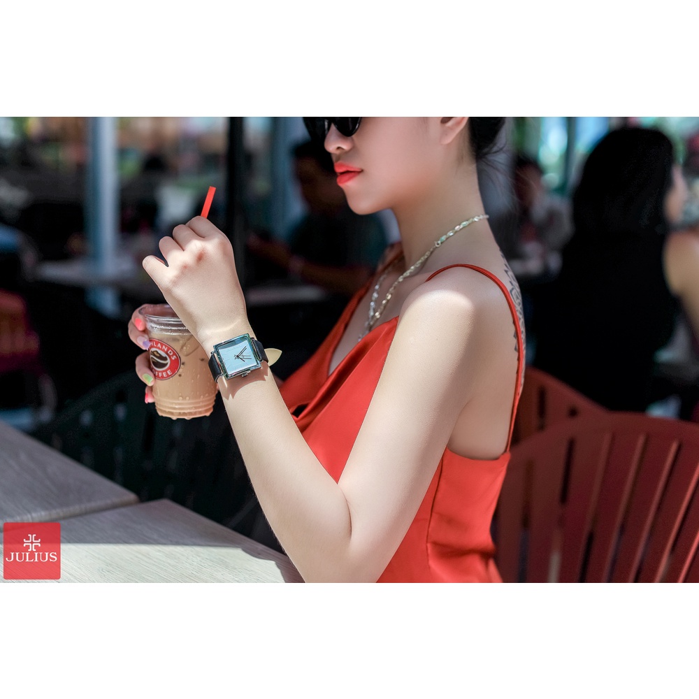 Đồng Hồ Nữ Julius Hàn Quốc JA-354A JA-354B Dây Da Mặt Vuông Cá Tính - Nhiều Màu Lựa Chọn