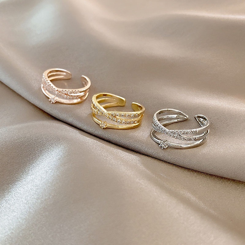 Shuling Có Thể Điều Chỉnh Nhẫn Zircon Siêu Dễ Thương Nhẫn Chữ Thập Nữ Thiết Kế Mới Cảm Giác Cao Mở Chỉ Số Nhẫn