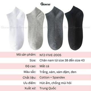 Tất vớ nam cổ ngắn trơn màu cao cấp GOMTAT, chất liệu cotton khử mùi, mềm mại, hút ẩm thoáng khí - NT2-FIVE-2005-1DOI