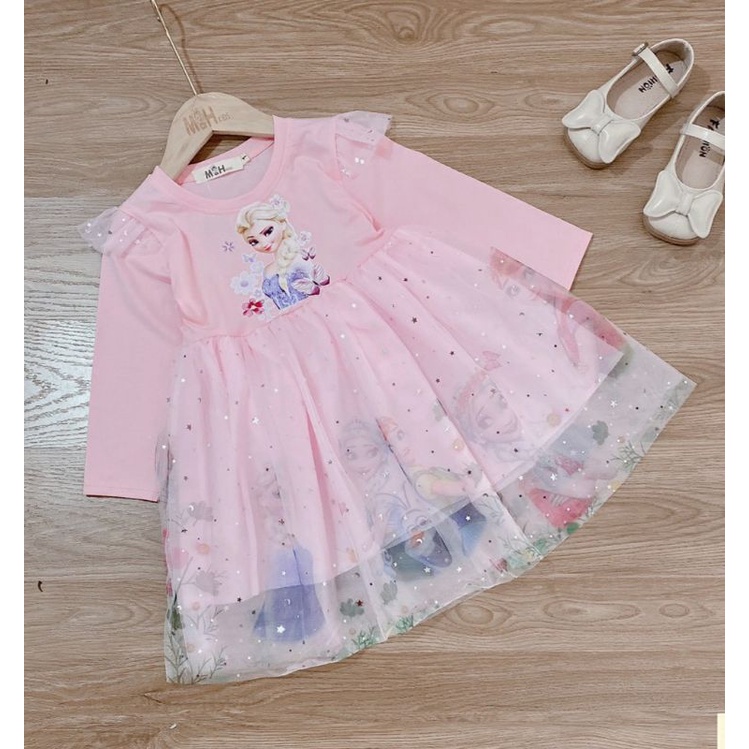 XẢ SIZE NHÍ Váy công chúa Elisa cho bé 2-7T cotton 100% ngắn tay, dài tay giãn 4 chiều, đầm công chúa màu hồng, xanh