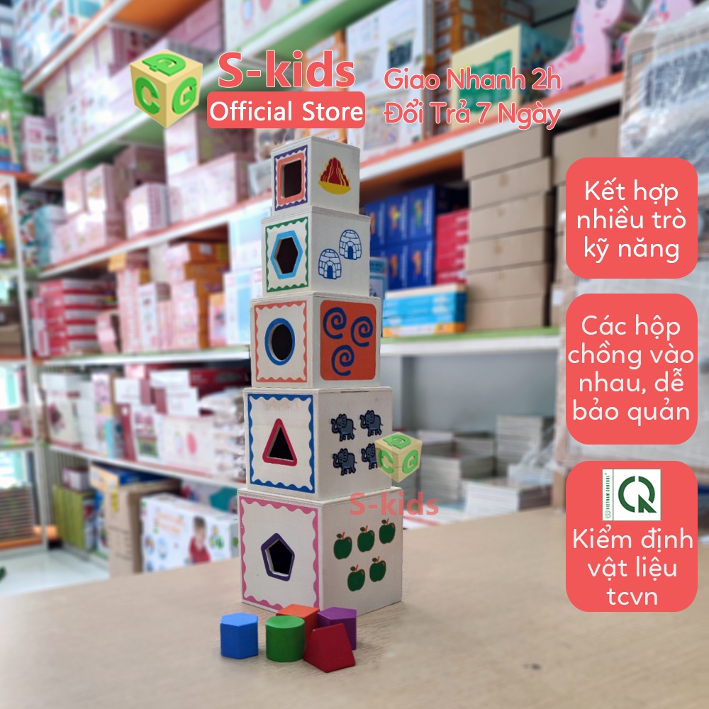 Hộp xếp hình và thả khối gỗ