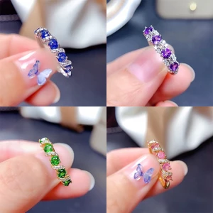 Nhẫn Nữ Đính Đá Thạch Anh Tím Nhiều Màu Sắc Phong Cách Mới
