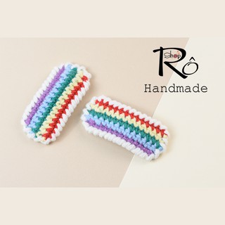 Kẹp tóc năm dòng kẻ cho nữ và bé gái xinh xắn 7cm |Cặp tóc bằng len Handmade |Shop Rô Handmade