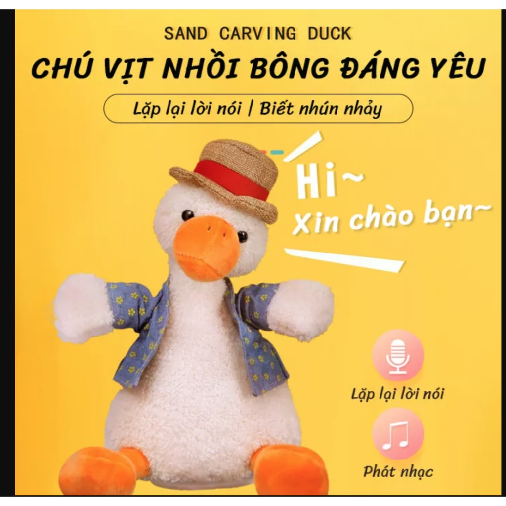 Vịt Trắng Nhại Giọng Vịt Bông Con Vịt Biết Nói Nhái Giọng Phát Nhạc Cho Bé Con Vịt Nhồi Bông - Đồ Chơi Cho Bé PUKAPI