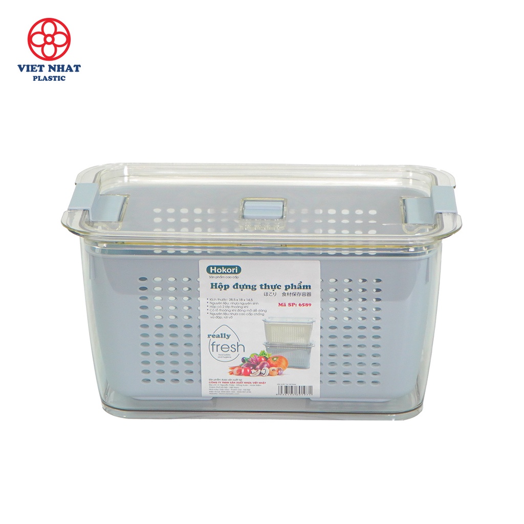 Hộp đựng thực phẩm 2 lớp Hokori, Hộp bảo quản thức ăn có lỗ thoát nước Việt Nhật  6588-6589