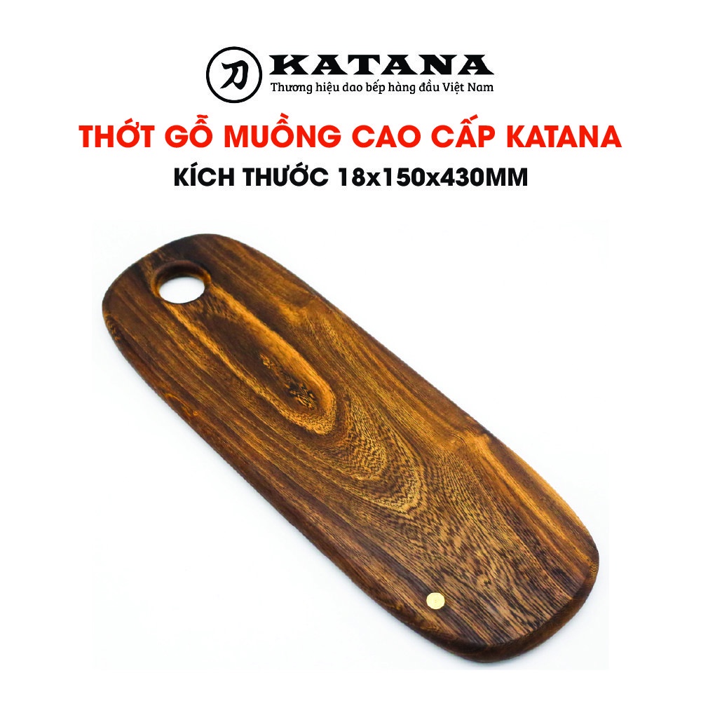 Thớt gỗ muồng KATANA kiểu dáng Hàn Quốc KTOL hình oval kích thước 43x15cm