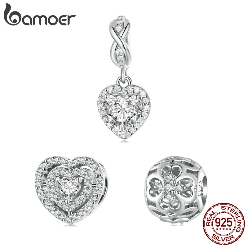 Mặt dây chuyền BAMOER bạc 925 hình cỏ bốn lá lấp lánh