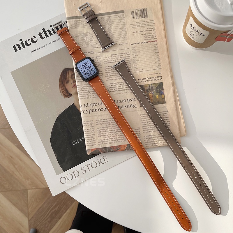 Dây đeo bằng da cổ điển đôi dành cho nữ Thích hợp cho Apple Watch S11 SE3 Ultra3 S10 S9 S8 SE S7 S6 Ultra 49mm 46mm 42mm 40mm 44mm 41mm 45mm Dây đeo cổ tay