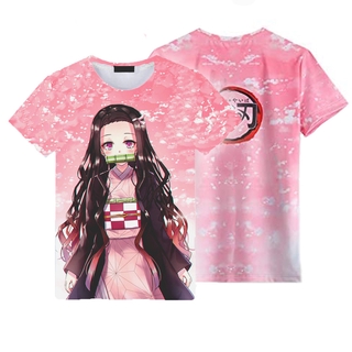 PS2 Trẻ Em Demon Slayer Áo Thun Cosplay Tay Ngắn Áo Trang Phục Tee Tanjirou Nezuko Croptop Áo Chopper Casual Plus