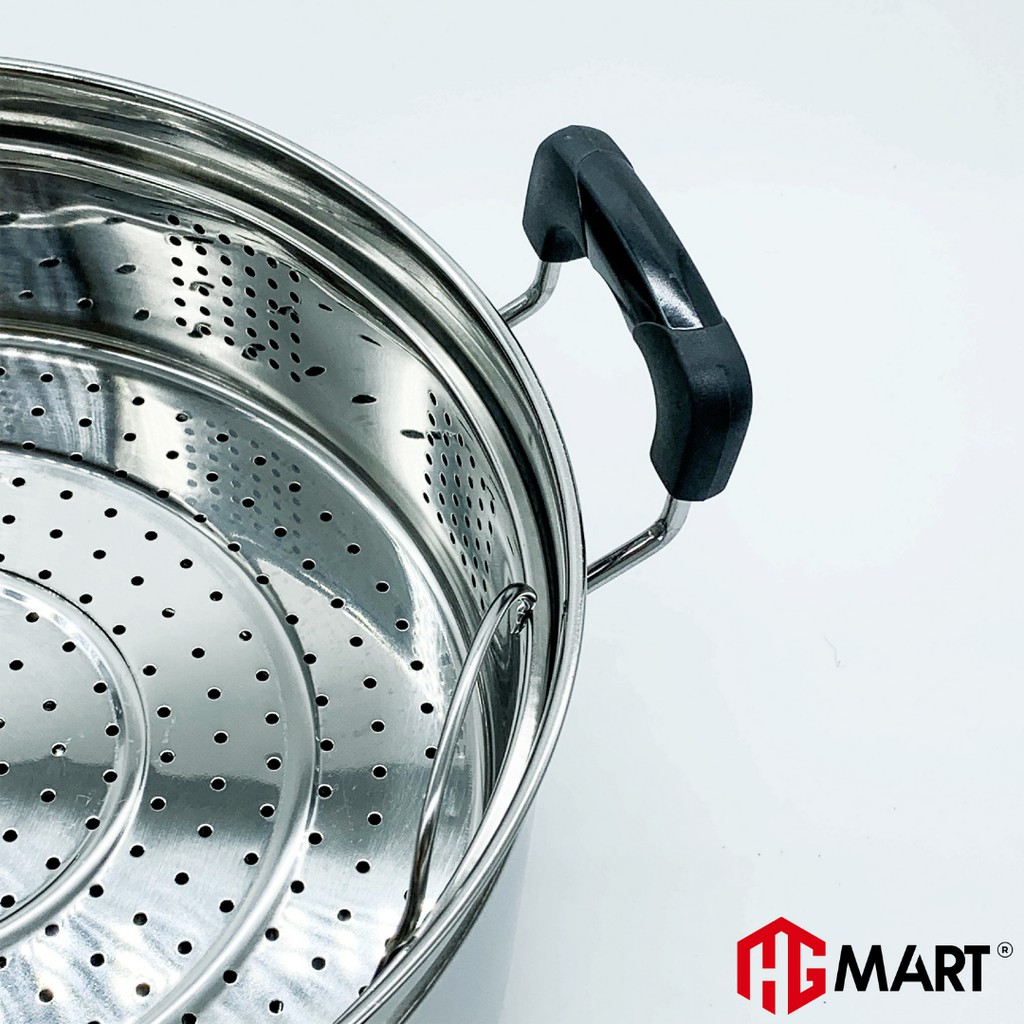 Ảnh Nồi inox 1 đáy HG Mart nắp kính có xửng hấp nấu trên bếp từ [Bảo Hành 12 Tháng] 3