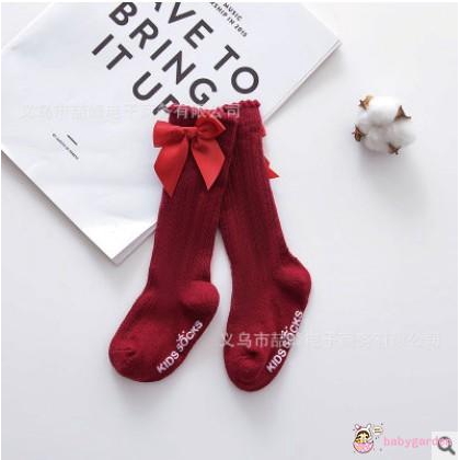 Tất Dài Đến Gối Màu Trơn Đính Nơ Cho Bé Gái