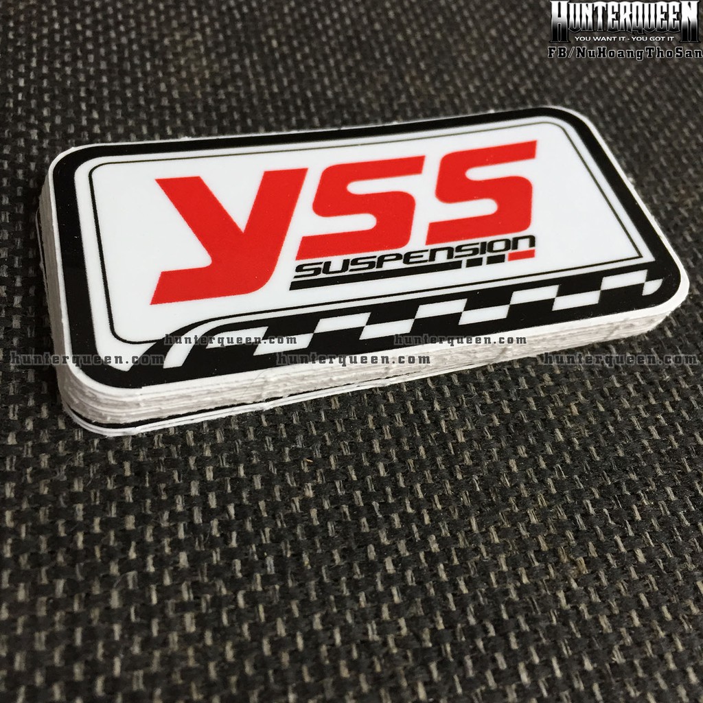 YSS [8x4.3cm] decal cao cấp chống nước, sắc nét, bền màu, dính chặt. Hình dán logo trang trí mọi nơi, in theo yêu cầu