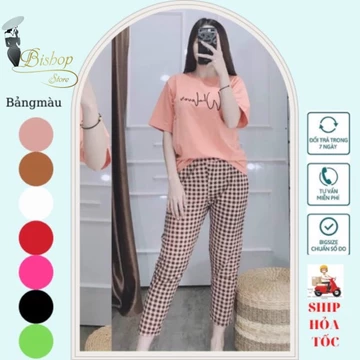 Đồ bộ nữ mặc nhà bộ đồ nữ quần dài đồ mặc nhà set đồ bộ cotton nữ dễ thương bigsize tới 85kg mã NHỊP TIM