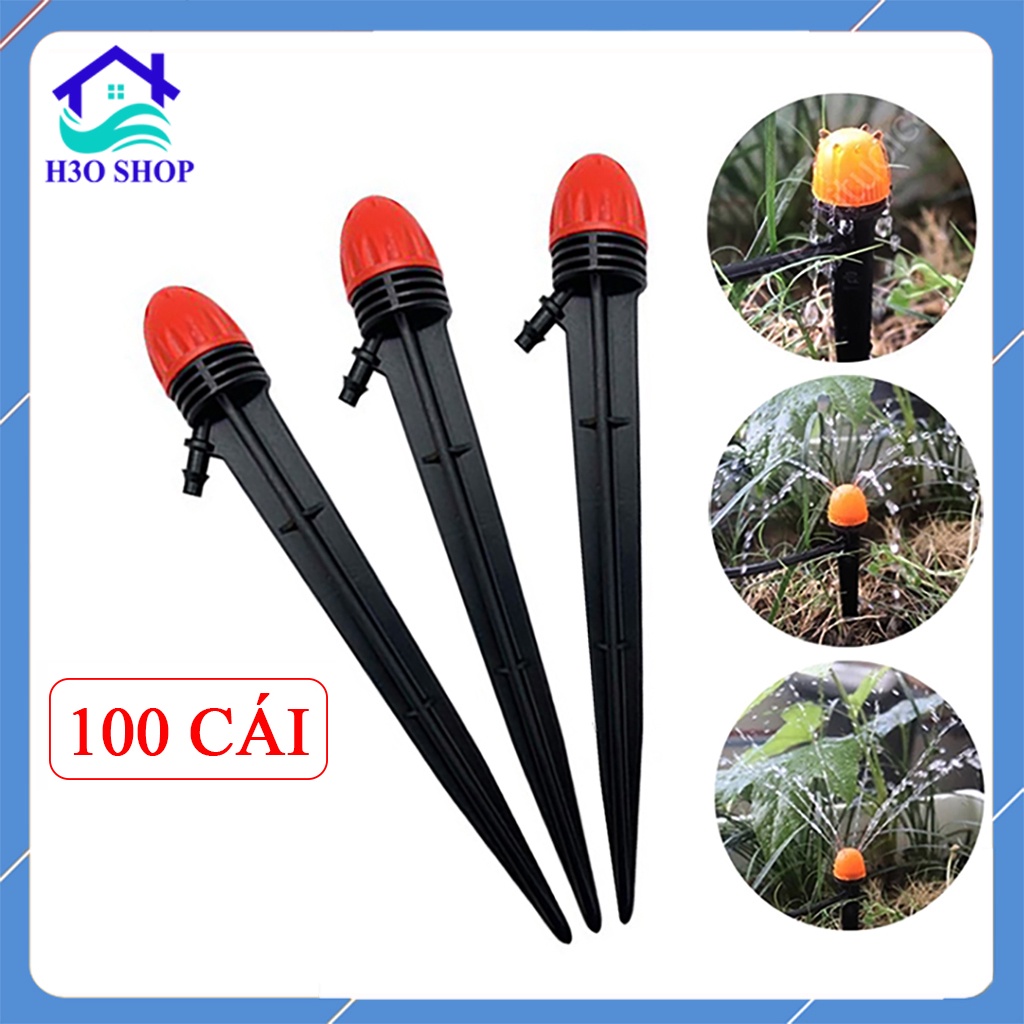 "100 cái - béc tưới nhỏ giọt 8 tia loại cao cấp 18cm, đầu tưới tỏa tròn 360 độ