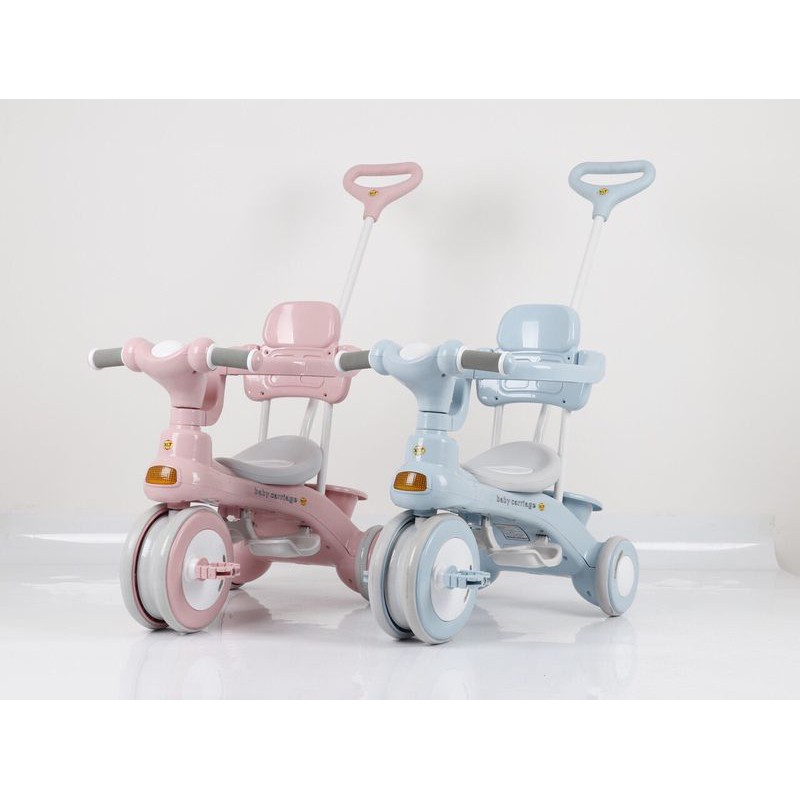 Xe đạp 3 bánh có cần đẩy có nhạc đèn 618 Baby carriage - XE ĐẠP 3 BÁNH CÓ CẦN ĐẨY  618 CHO BÉ