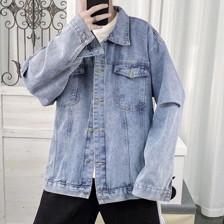 Áo Khoác Jeans Nam Nữ Denim Jacket hàn quốc trơn rách tay màu xanh